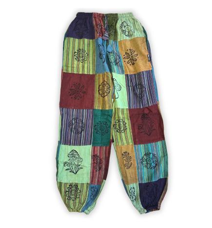 Sari Nómada - Pantalón Hongo - Diseños con Estampado en Bloque - Tonos Verdes (105x127cm) S/M