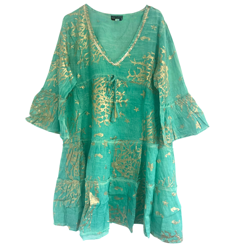 (ML) Colección Nomad Sari - Vestido - Diseño en turquesa y coral dorado