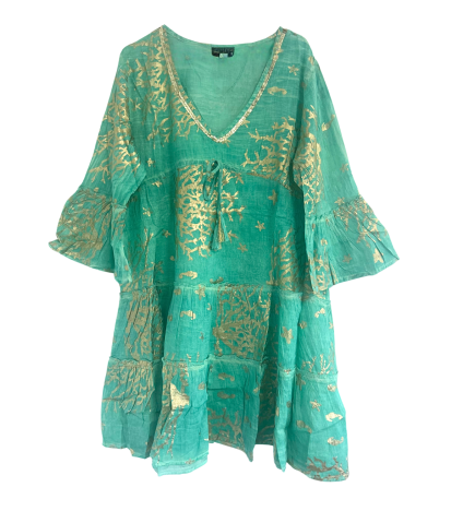 (ML) Colección Nomad Sari - Vestido - Diseño en turquesa y coral dorado