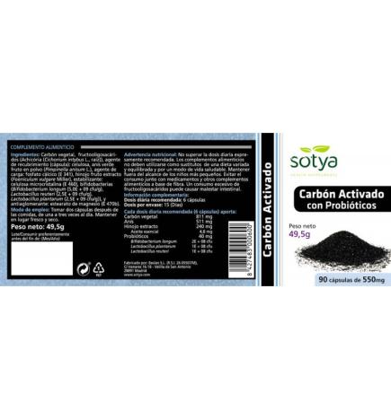 Carbon activo con probioticos 550mg 90 capsulas Sotya