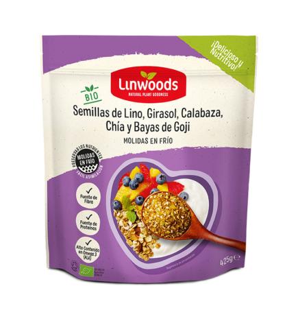 Semillas de Lino, Girasol, Calabaza, Chia y Bayas de Goji Molidas Bio 425g Linwoods
