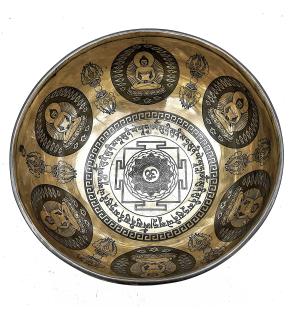 Cuenco Tibetano Curativo Grabado - 21cm - Om y Buda