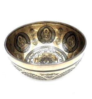 Cuenco Tibetano Curativo Grabado - 21cm - Om y Buda