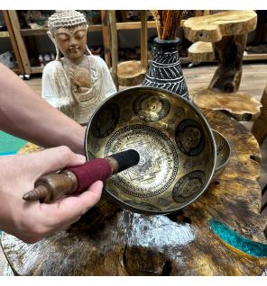 Cuenco Tibetano Curativo Grabado - 21cm - Om y Buda