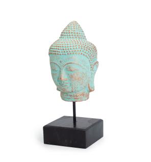 Cabeza de Buda en Reposo sobre Soporte - Cobre Verde