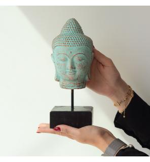 Cabeza de Buda en Reposo sobre Soporte - Cobre Verde