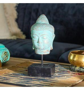 Cabeza de Buda en Reposo sobre Soporte - Cobre Verde