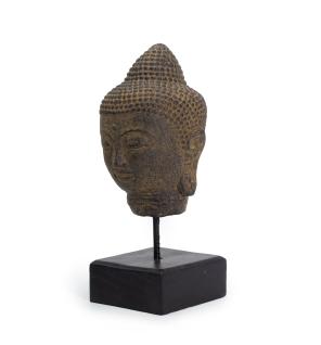 Cabeza de Buda en Reposo sobre Soporte - Gris