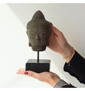 Cabeza de Buda en Reposo sobre Soporte - Gris