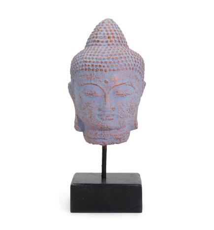 Cabeza de Buda en Reposo sobre Soporte - Cobre Azul