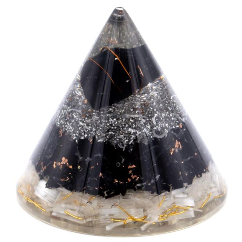 Orgonite Cono - Selenita y Turmalina Negra Cobre - 90 mm