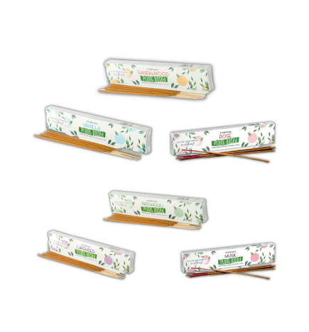 Cajas de Incienso Masala a base de Plantas Variadas - Lavanda, Almizcle, Pachuli, Rosas, Sándalo, Vainilla