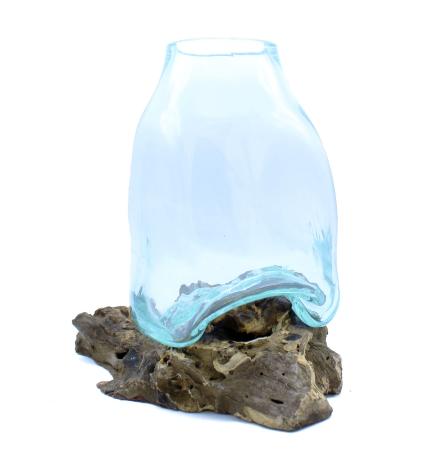 Jarrón grande de vidrio fundido - Tarro de terrario en madera