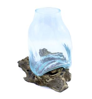 Jarrón grande de vidrio fundido - Tarro de terrario en madera