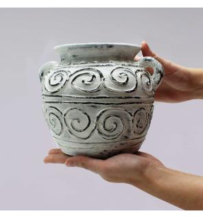 Macetero de arcilla griega con asas - Crema 15cm