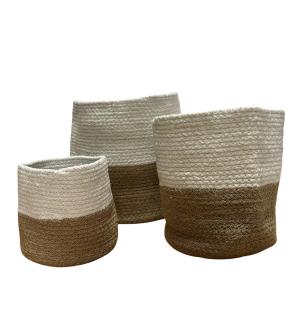 Cesta Grande de Algodón y Yute 25x25cm Blanco