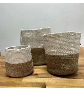 Cesta Grande de Algodón y Yute 25x25cm Blanco