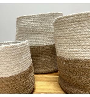 Cesta Grande de Algodón y Yute 25x25cm Blanco