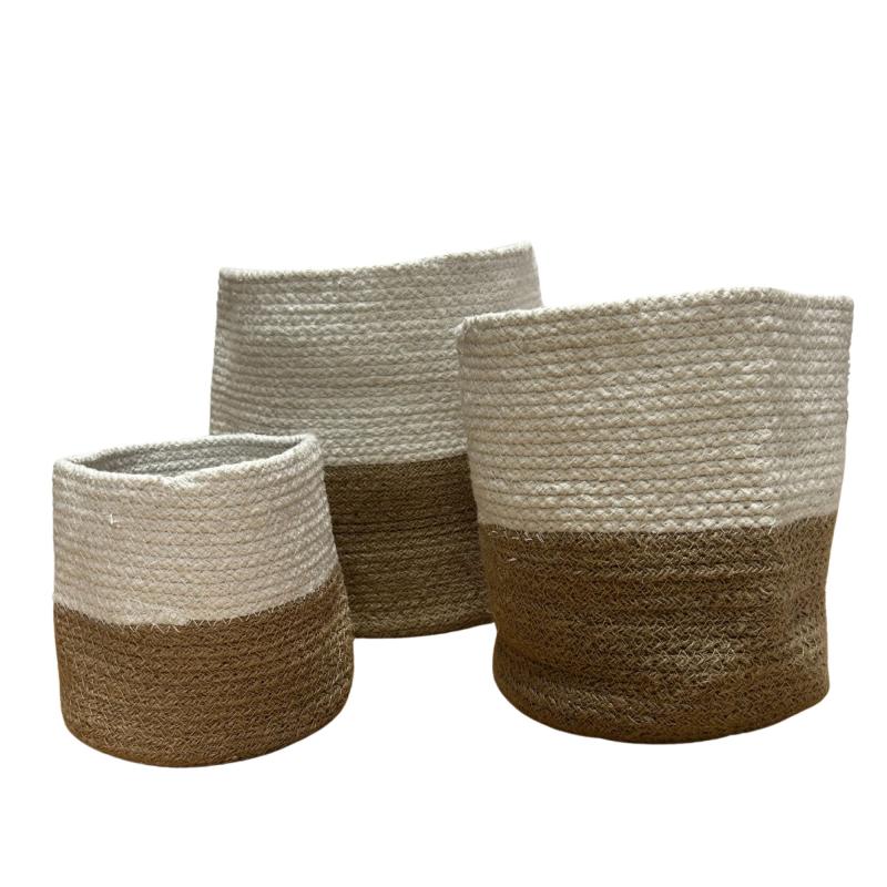 Cesta Pequeña de Algodón y Yute 15x15cm - Blanca