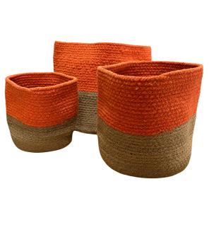 Cesta Grande de Algodón y Yute 25x25cm Naranja