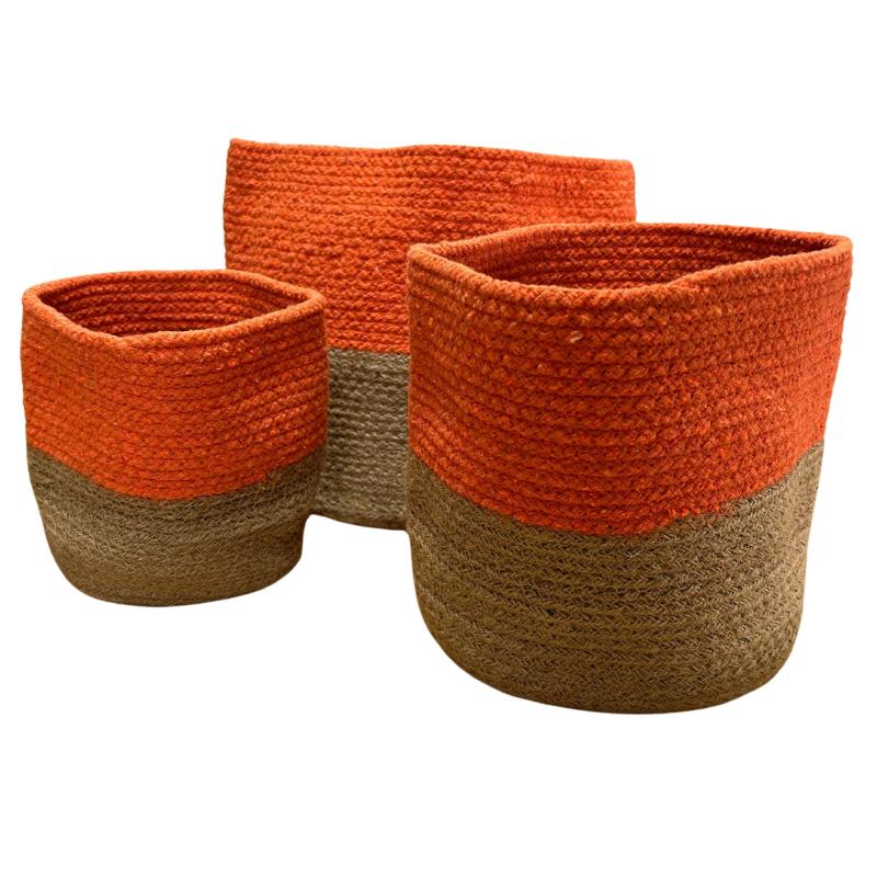 Cesta Mediana de Algodón y Yute 20x20cm - Naranja