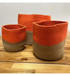 Cesta Mediana de Algodón y Yute 20x20cm - Naranja