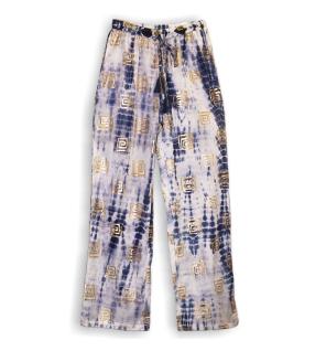 (ML) Colección Nómada Sari Mediterráneo - Pantalones - Motivo Griego en Oro y Azul