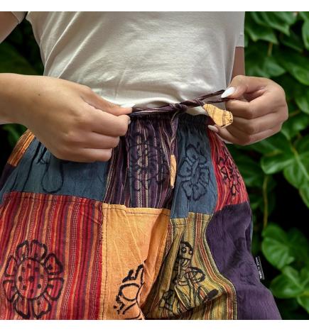 Sari Nómada - Pantalón Hongo - Diseños con Estampado de Bloques - Tonos Naranjas (110x120cm) L/XL