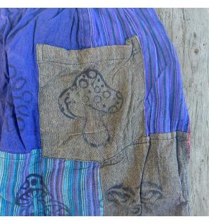 Sari Nómada - Pantalón Hongo - Diseños con Estampado de Bloques - Tonos Morados (110x120cm) L/XL