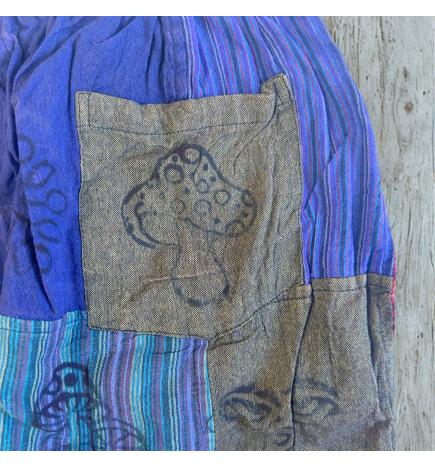 Sari Nómada - Pantalón Hongo - Diseños con Estampado de Bloques - Tonos Morados (110x120cm) L/XL