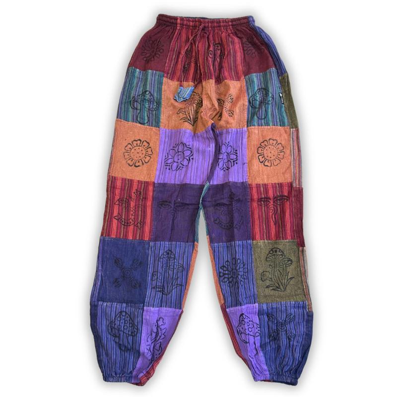 Sari Nómada - Pantalón Hongo - Diseños con Estampado en Bloque - Tonos Morados L/XL