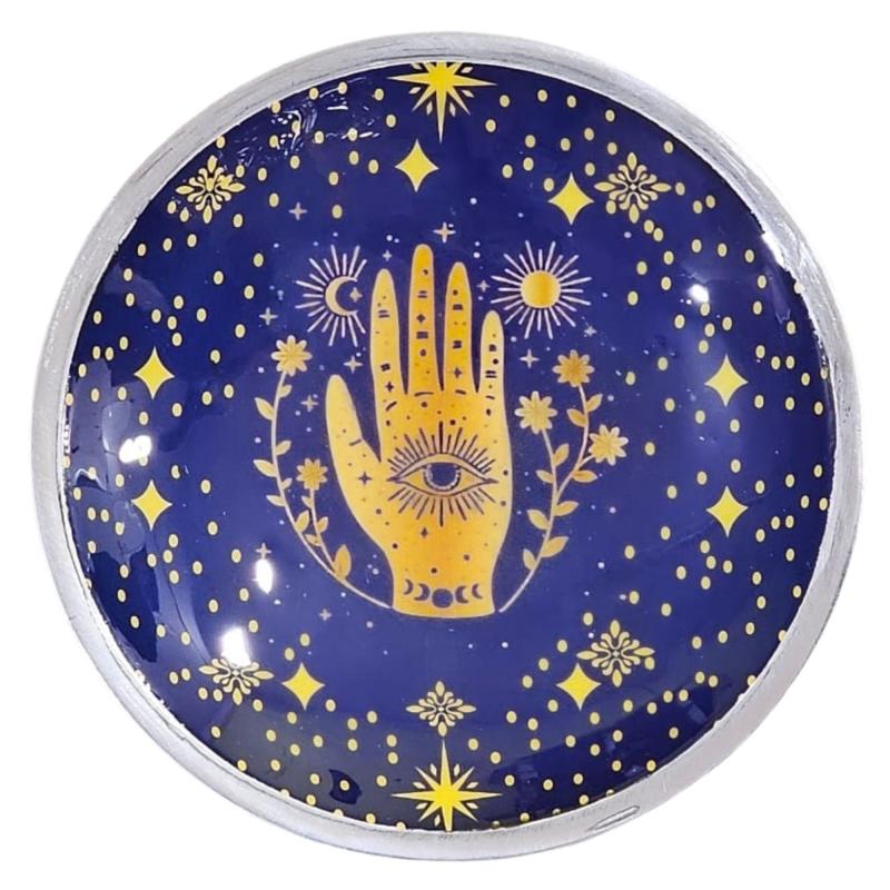 Plato de ofrenda esmaltado de tres patas - Hamsa azul medianoche