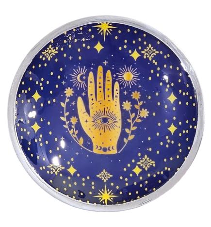 Plato de ofrenda esmaltado de tres patas - Hamsa azul medianoche