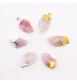 Colgantes de cuarzo rosa chapados en oro y plata (6 unidades surtidas)