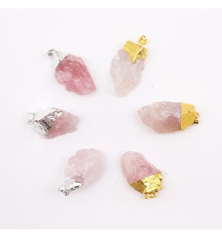 Colgantes de cuarzo rosa chapados en oro y plata (6 unidades surtidas)