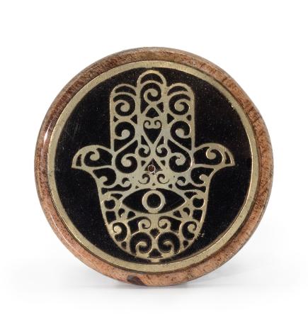 Oro y negro sobre madera de mango - Hamsa