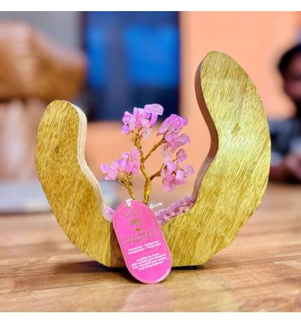 Jardín de Árbol de Gemas - Anillo de Madera - Cuarzo Rosa - 60 Chips