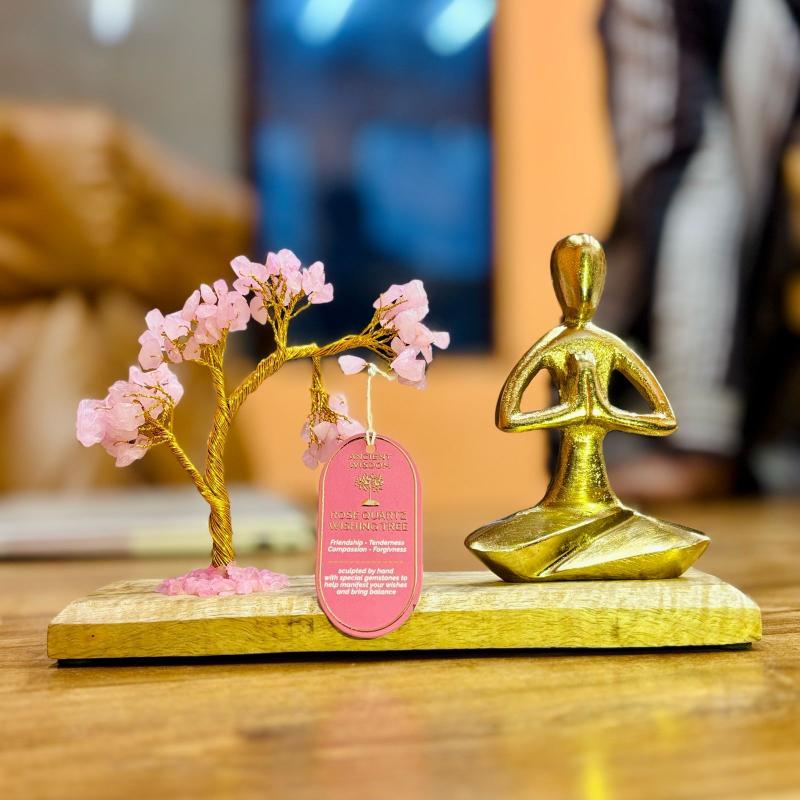 Jardín de Gemas Yoga Namaste - Árbol Inclinada de Cuarzo Rosa - 100 Chips
