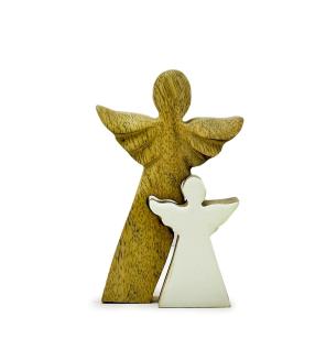 Ángel de madera de mango en ángel - Esmalte blanco - 15 cm