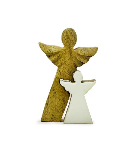 Ángel de madera de mango en ángel - Esmalte blanco - 15 cm