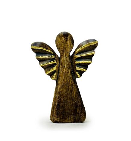 Ángel de madera de mango mediano - Decoración dorada - 16 cm