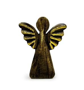 Ángel grande de madera de mango - Decoración dorada - 19 cm