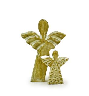 Ángel de madera de mango en ángel - Encalado - 15 cm