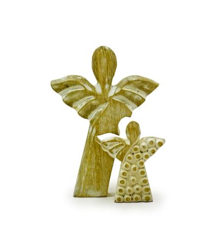 Ángel de madera de mango en ángel - Encalado - 15 cm