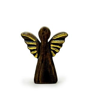 Ángel pequeño de madera de mango - Decoración dorada - 12 cm