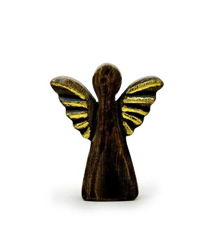 Ángel pequeño de madera de mango - Decoración dorada - 12 cm