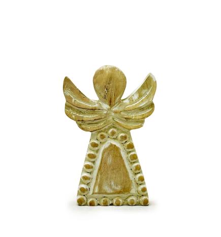 Ángel de Madera de Mango - Acabado Blanqueado - 13 cm