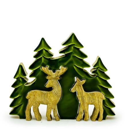 Perdido en el bosque - Dos ciervos en el bosque Decoración de madera 3D - 18x23cm