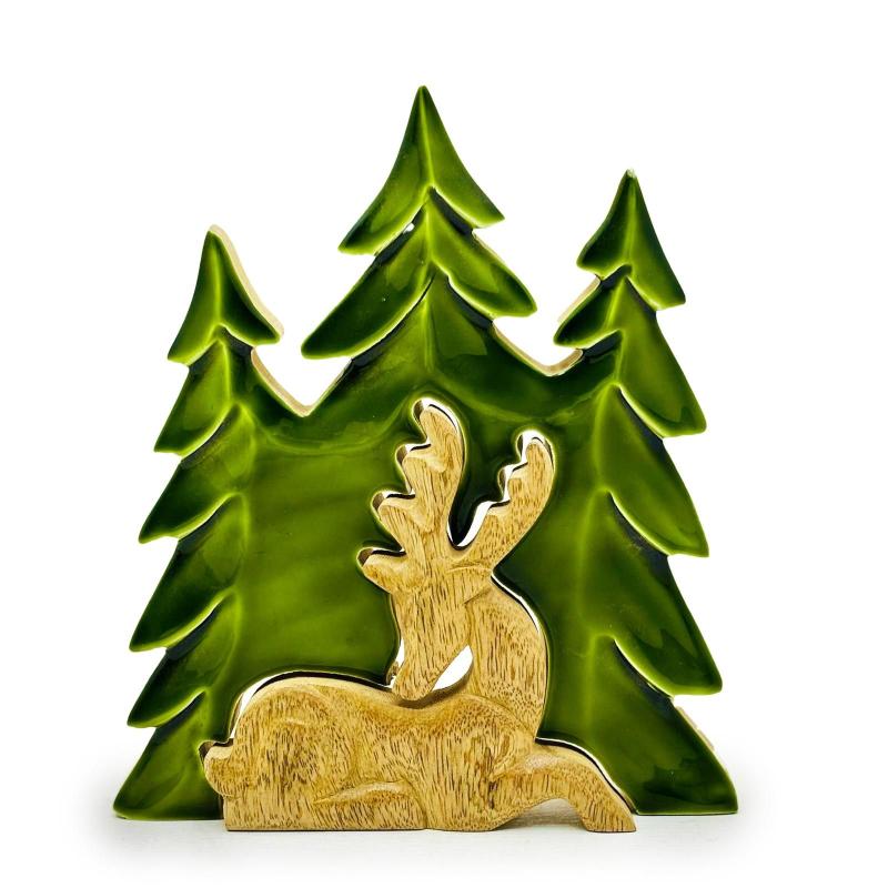 Perdido en el bosque - Ciervo en el bosque Decoración de madera 3D - 23x20cm