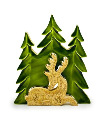 Perdido en el bosque - Ciervo en el bosque Decoración de madera 3D - 23x20cm